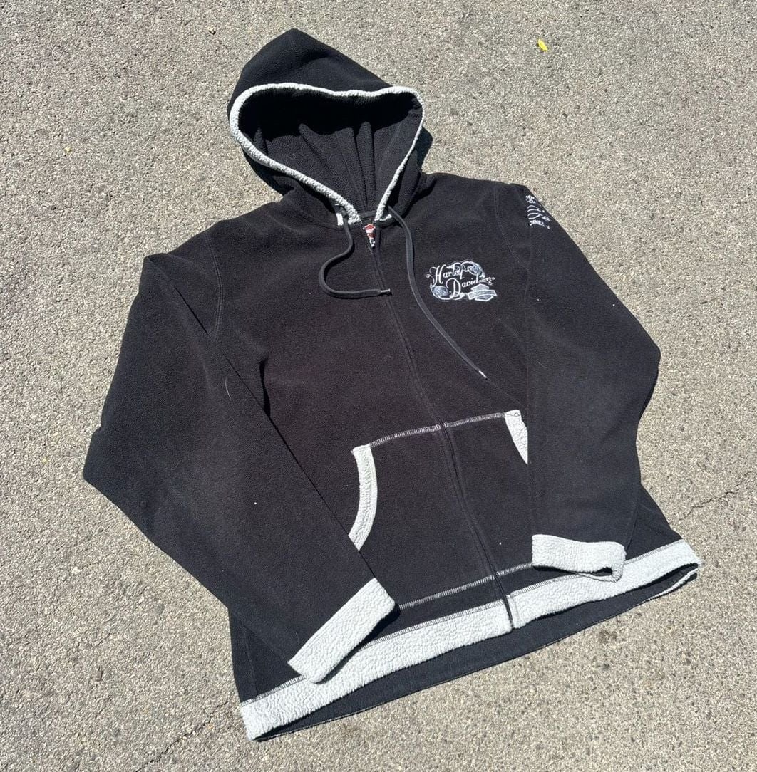 Harley-Davidson Black Fleece Zip-Up Hoodie Size XL 2