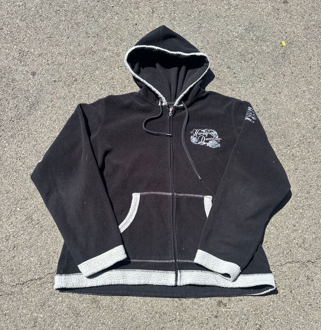 Harley-Davidson Black Fleece Zip-Up Hoodie Size XL 3