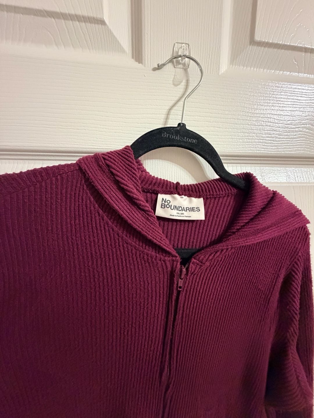 No Boundaries Ribbed Zip Hoodie Set Size XXL Burgundy 1