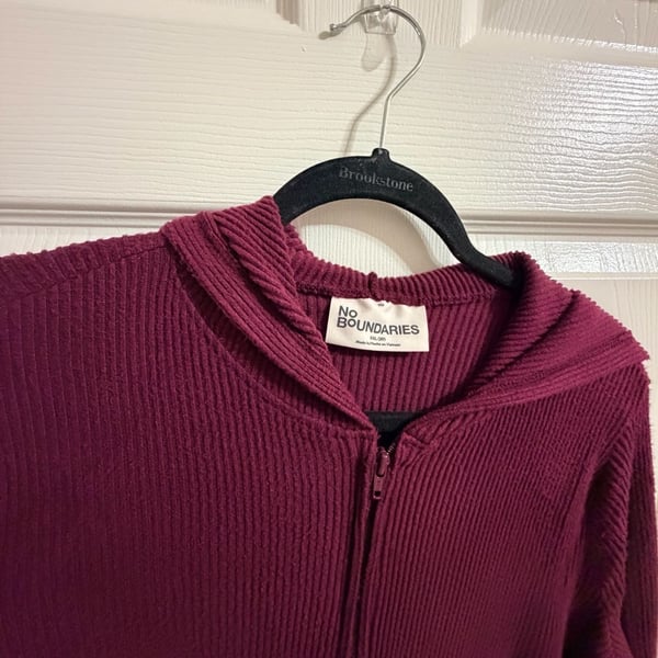 No Boundaries Ribbed Zip Hoodie Set Size XXL Burgundy