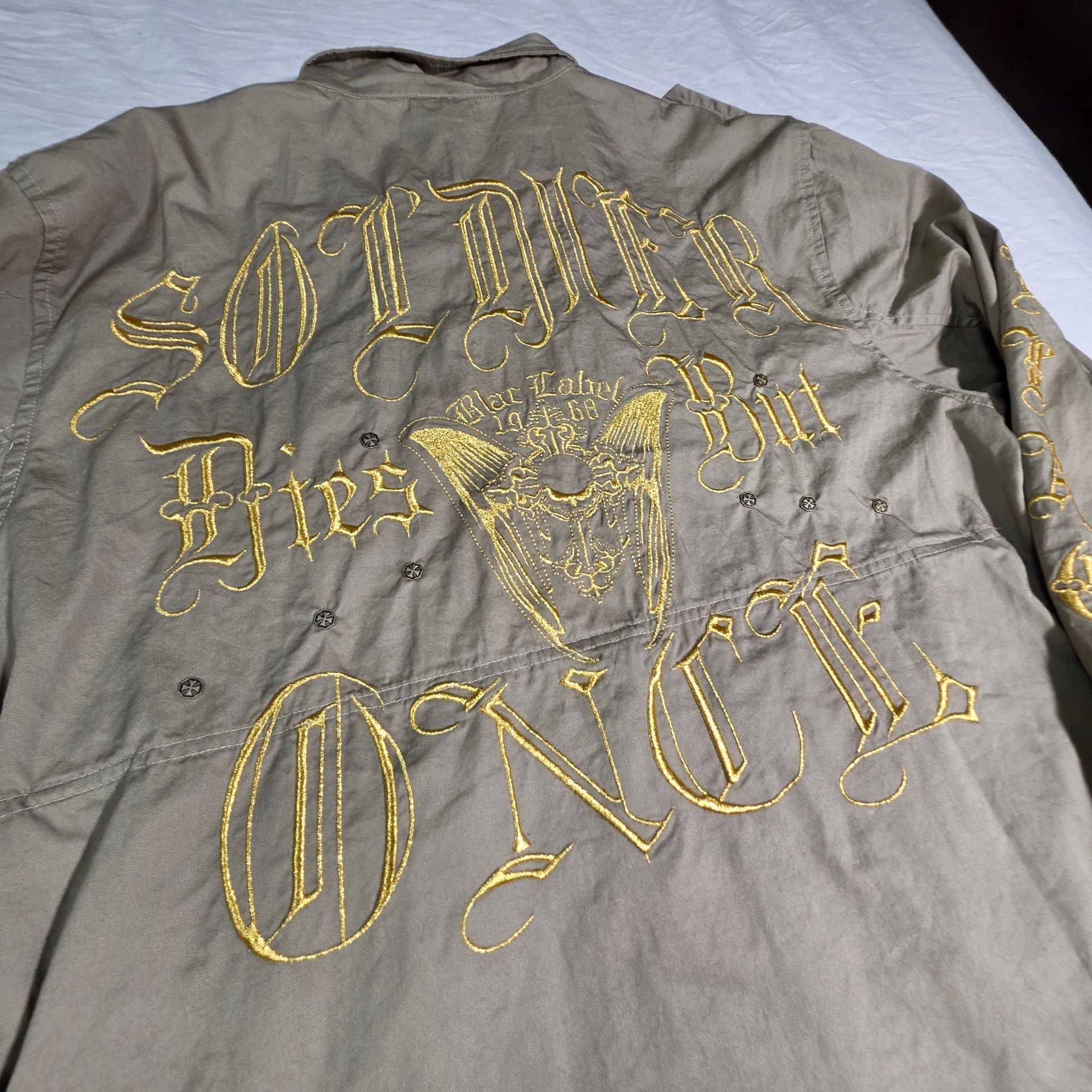 Blac Label Premium Mens Jacket XL Soldier Dies But Once Gold Embroidered Y2K 2