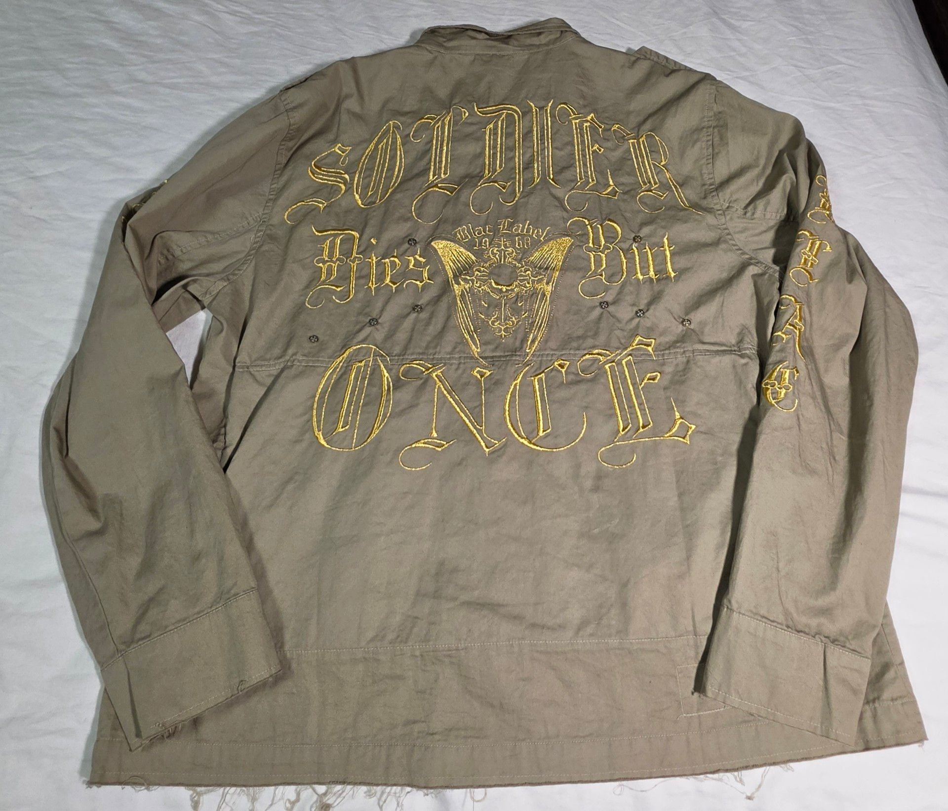 Blac Label Premium Mens Jacket XL Soldier Dies But Once Gold Embroidered Y2K 4