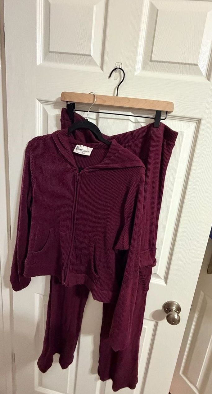 No Boundaries Ribbed Zip Hoodie Set Size XXL Burgundy 4