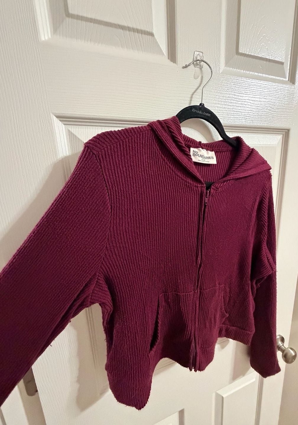 No Boundaries Ribbed Zip Hoodie Set Size XXL Burgundy 2