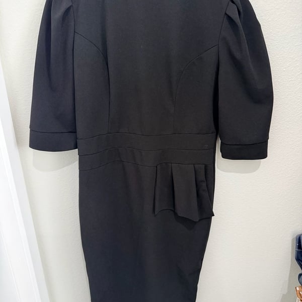 Qianzhiou Black Peplum Sheath Dress Size L Puff Sleeve Midi Dress