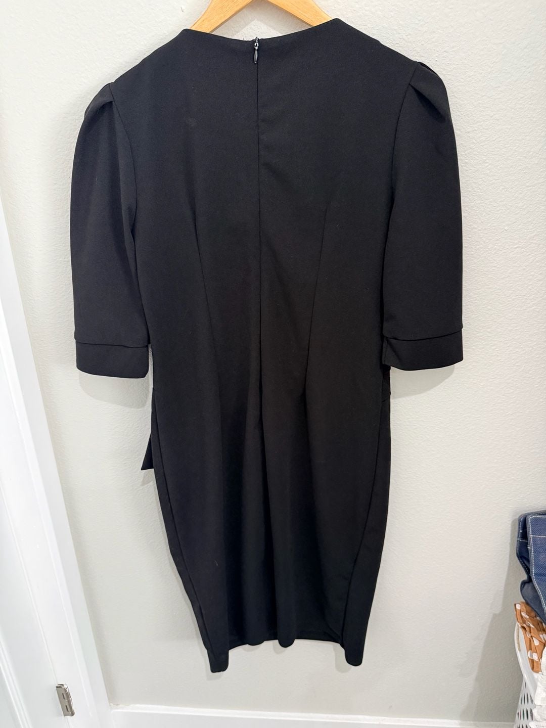 Qianzhiou Black Peplum Sheath Dress Size L Puff Sleeve Midi Dress 3