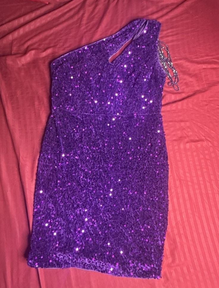 Unbranded Purple Sequin One Shoulder Cocktail Dress Size 8 2