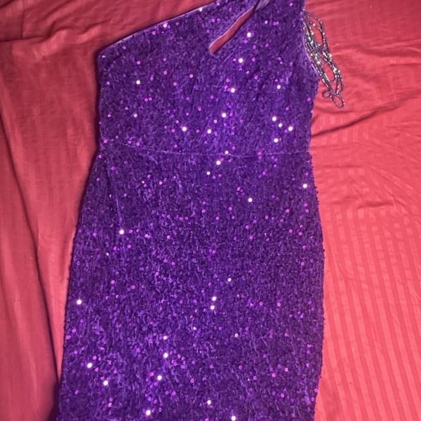 Unbranded Purple Sequin One Shoulder Cocktail Dress Size 8