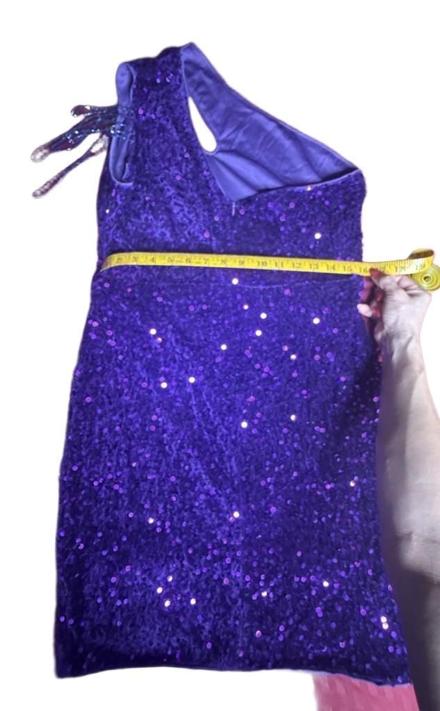 Unbranded Purple Sequin One Shoulder Cocktail Dress Size 8 4