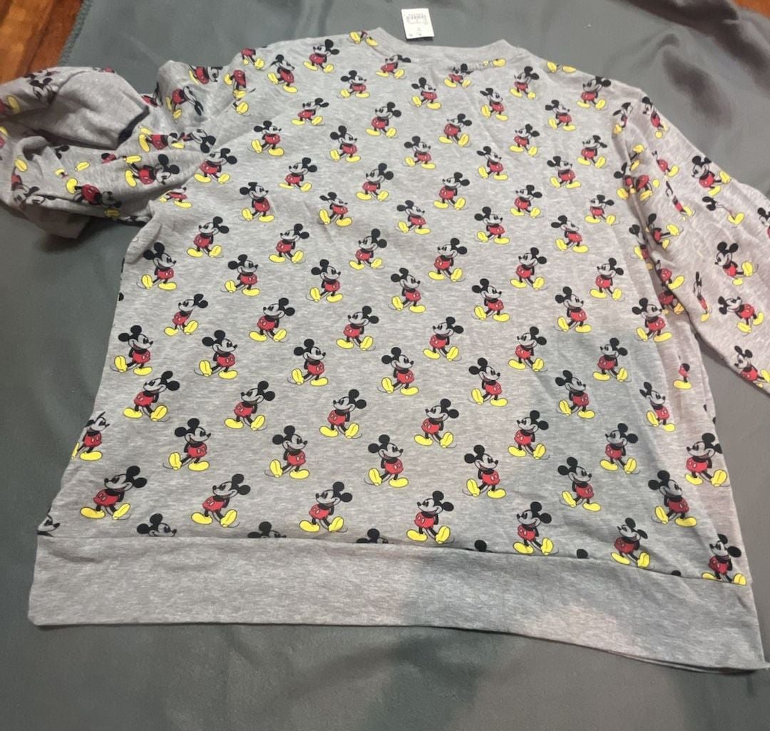 Disney Women's Plus Mickey Mouse Sweatshirt Hoodie Zippered All-Over Print Gray - .com 10