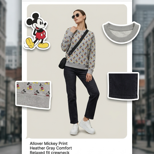 Disney Women's Plus Mickey Mouse Sweatshirt Hoodie Zippered All-Over Print Gray - .com