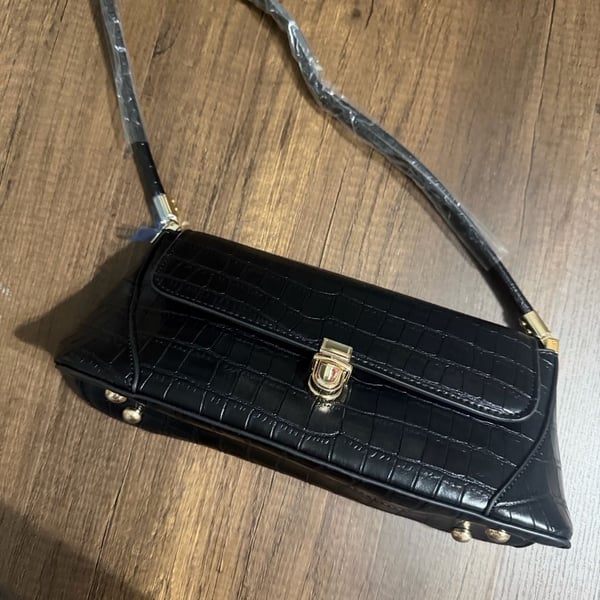 Unbranded Crocodile Embossed Shoulder Bag Black PU Leather Vintage Clutch