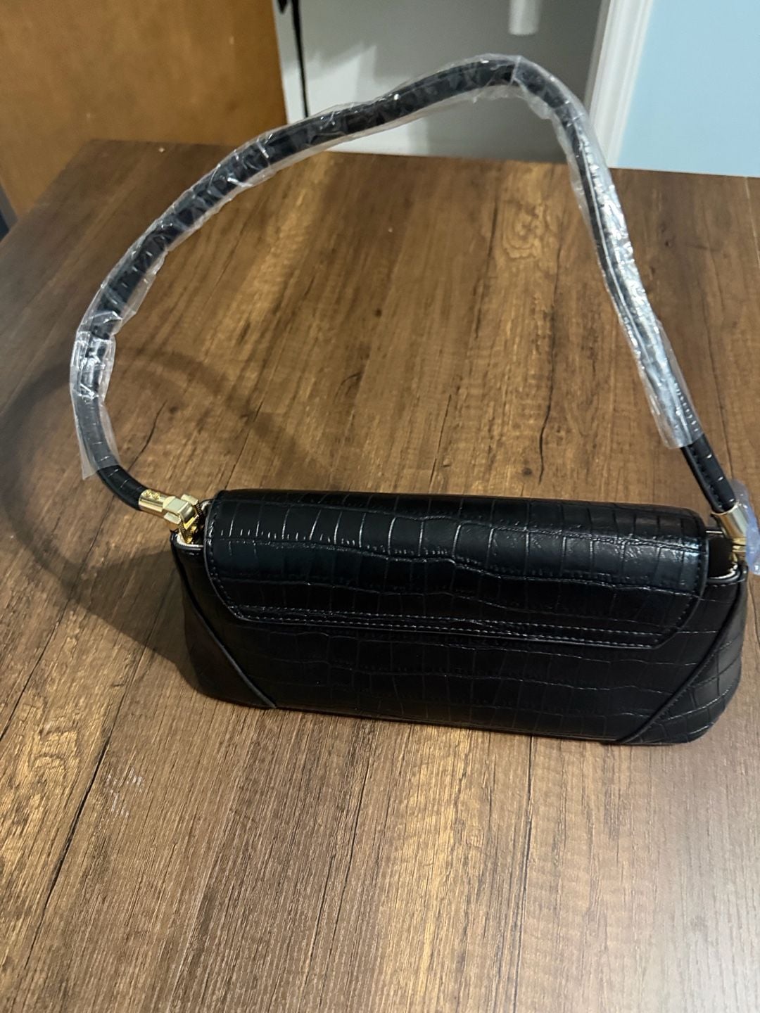 Unbranded Crocodile Embossed Shoulder Bag Black PU Leather Vintage Clutch 8
