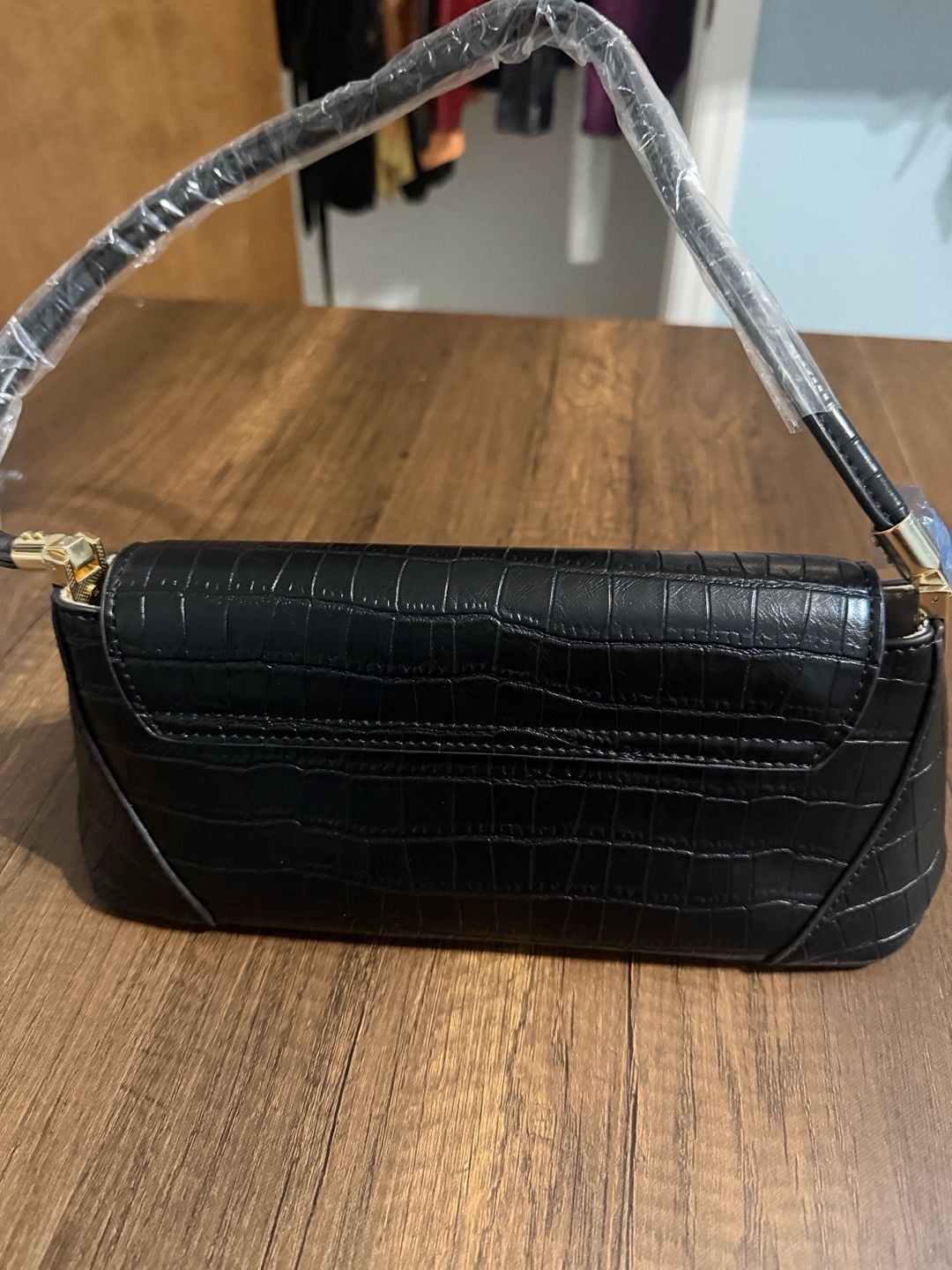 Unbranded Crocodile Embossed Shoulder Bag Black PU Leather Vintage Clutch 9
