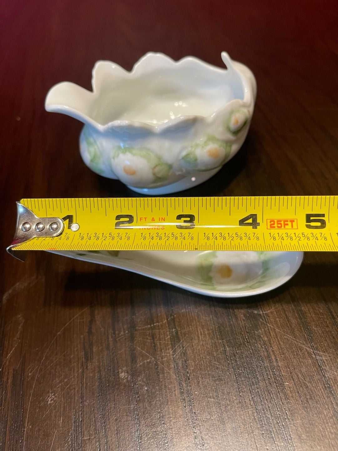 Vintage Hand Painted and Signed Porcelain Dish and Spoon Set Floral 12