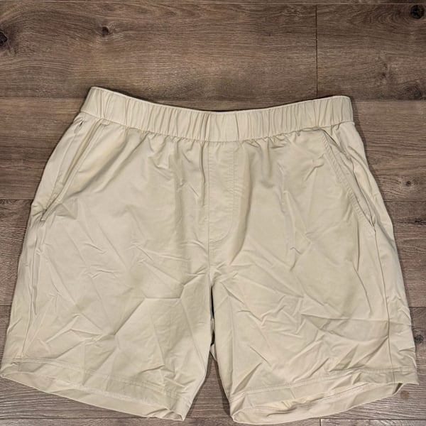 RhoBack Beige Performance Shorts Size L Flat Front Drawstring Pocket