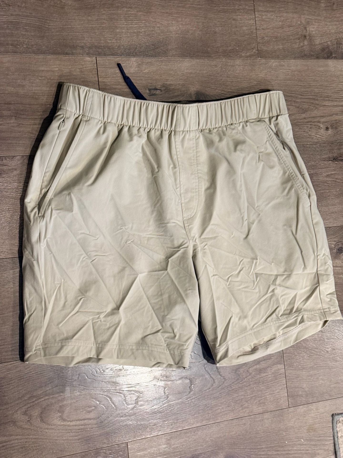 RhoBack Beige Performance Shorts Size L Flat Front Drawstring Pocket 4