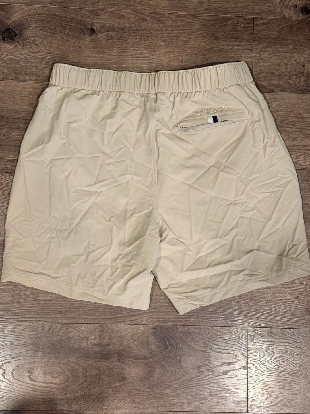 RhoBack Beige Performance Shorts Size L Flat Front Drawstring Pocket 5