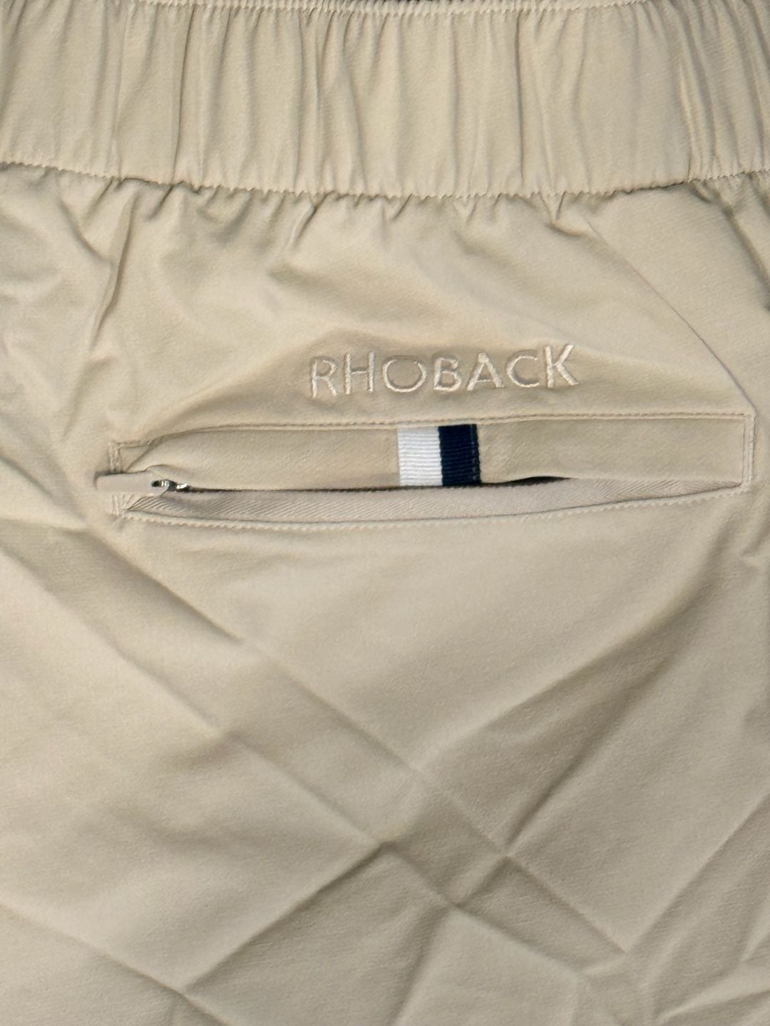 RhoBack Beige Performance Shorts Size L Flat Front Drawstring Pocket 6