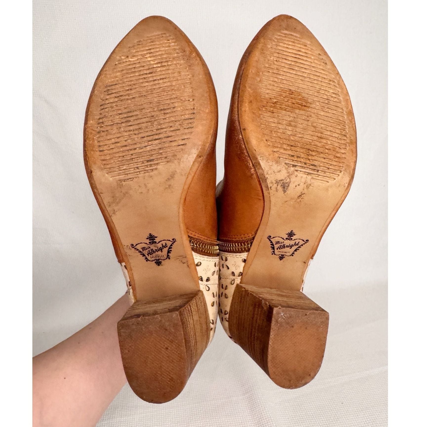 Miss Albright Brown Leather Cutout Heel Ankle Boots Size 6 10