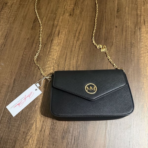 Marilyn Monroe Black Crossbody Handbag Gold Chain Saffiano