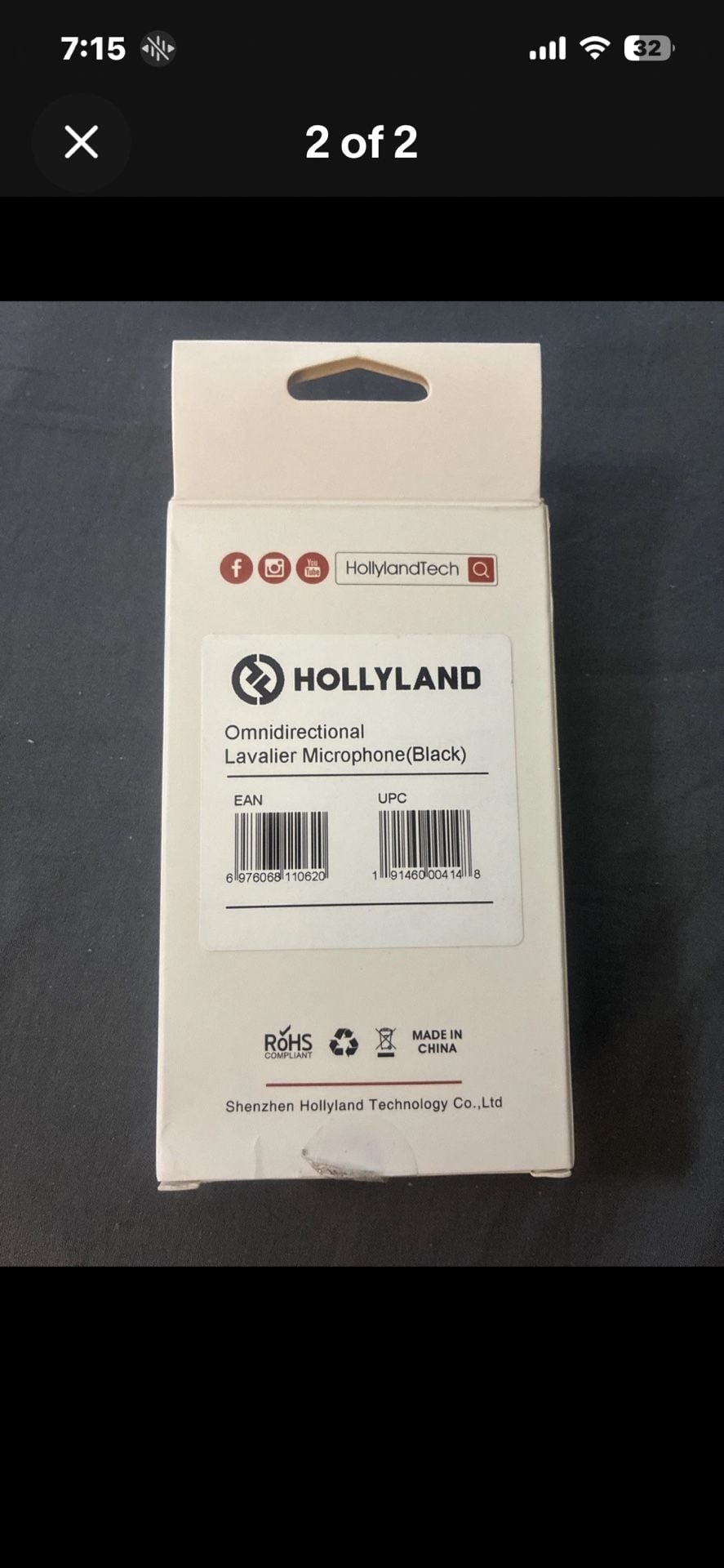 Hollyland Omnidirectional Lavalier Microphone Black 2