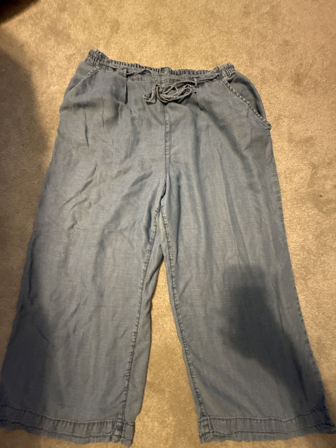 American Eagle Wide Leg Pants Size 18 Regular Blue Denim Drawstring 2