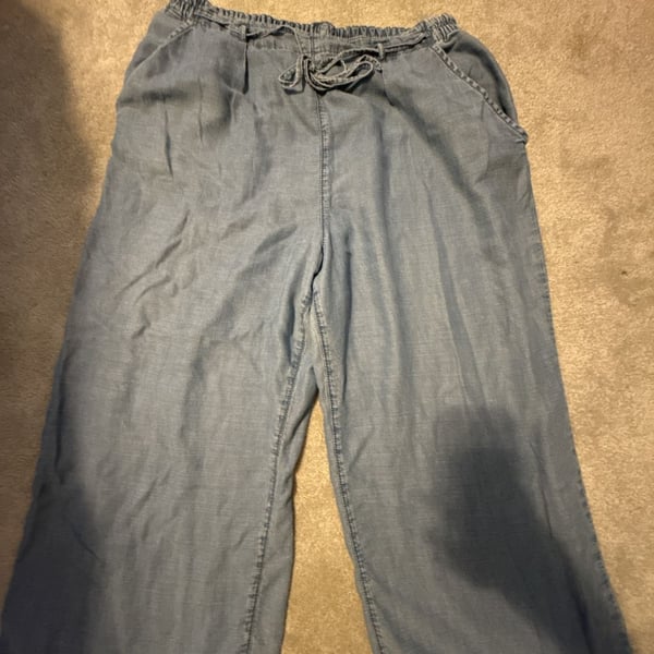 American Eagle Wide Leg Pants Size 18 Regular Blue Denim Drawstring