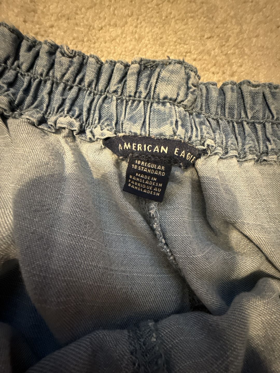 American Eagle Wide Leg Pants Size 18 Regular Blue Denim Drawstring 3