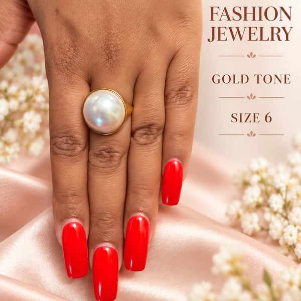 Fashion Jewelry Gold Tone Mabe Pearl Ring Size 6