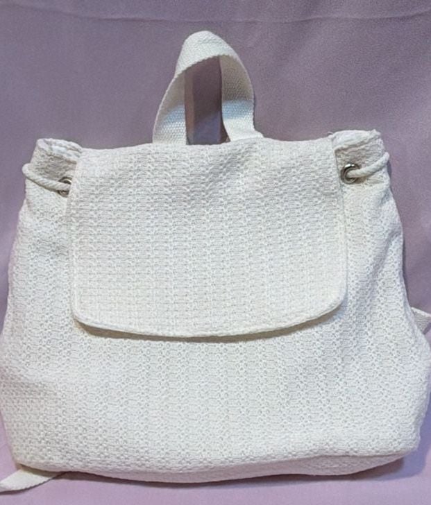 Abercrombie & Fitch White Woven Drawstring Backpack 2