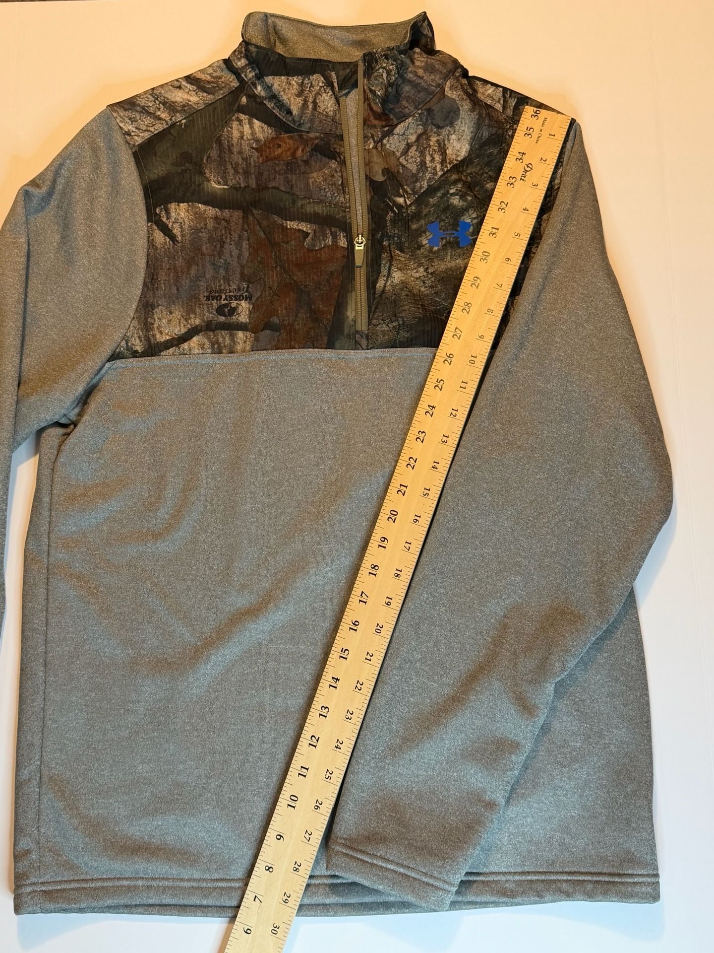 Under Armour 1/4 Zip Pullover Size MD Gray Mossy Oak Camo Hunting Shirt 5