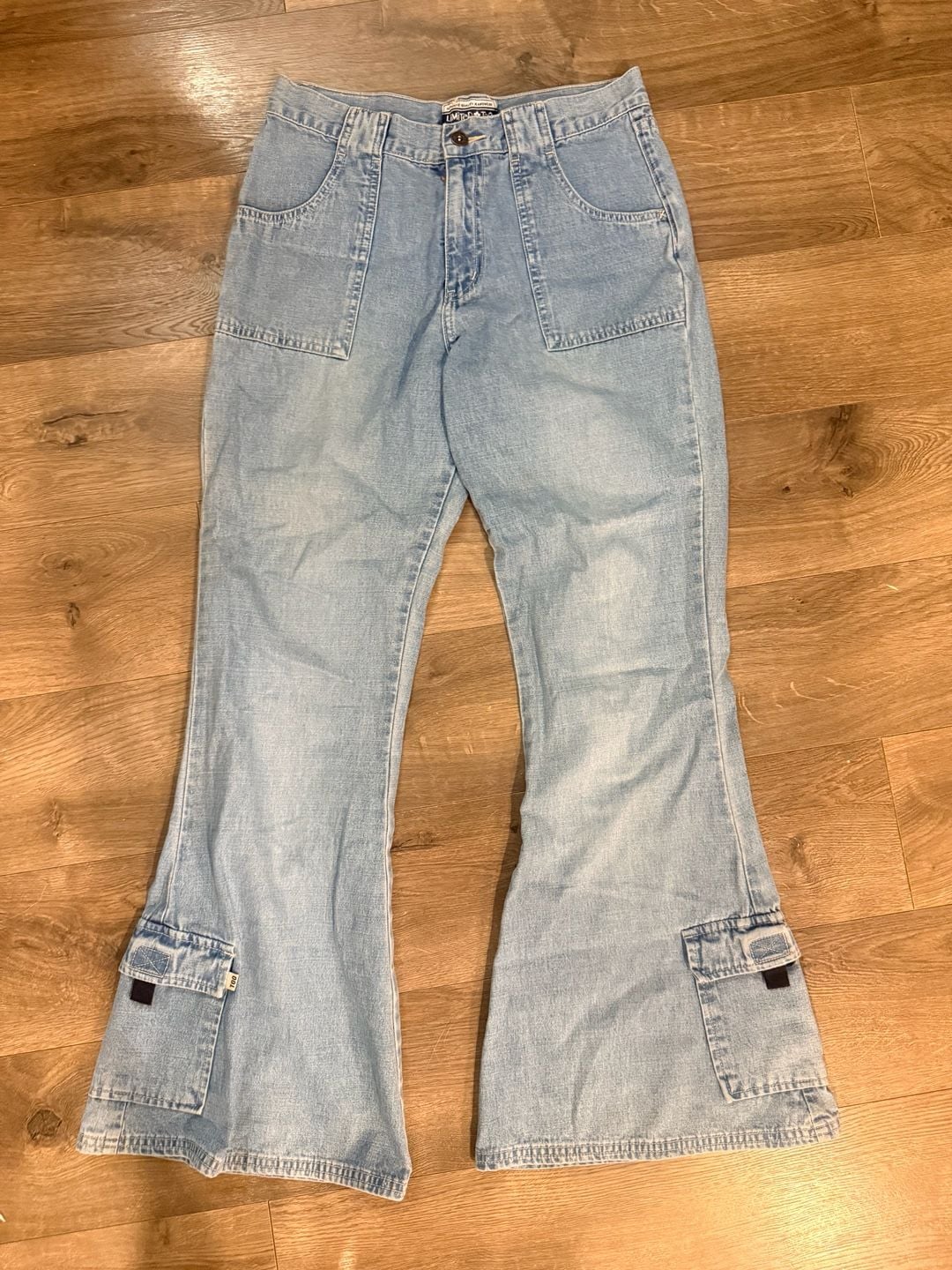 Limited Too Flared Jeans Size 16 Light Wash Cargo Pocket 2