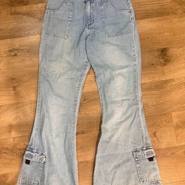 Limited Too Flared Jeans Size 16 Light Wash Cargo Pocket