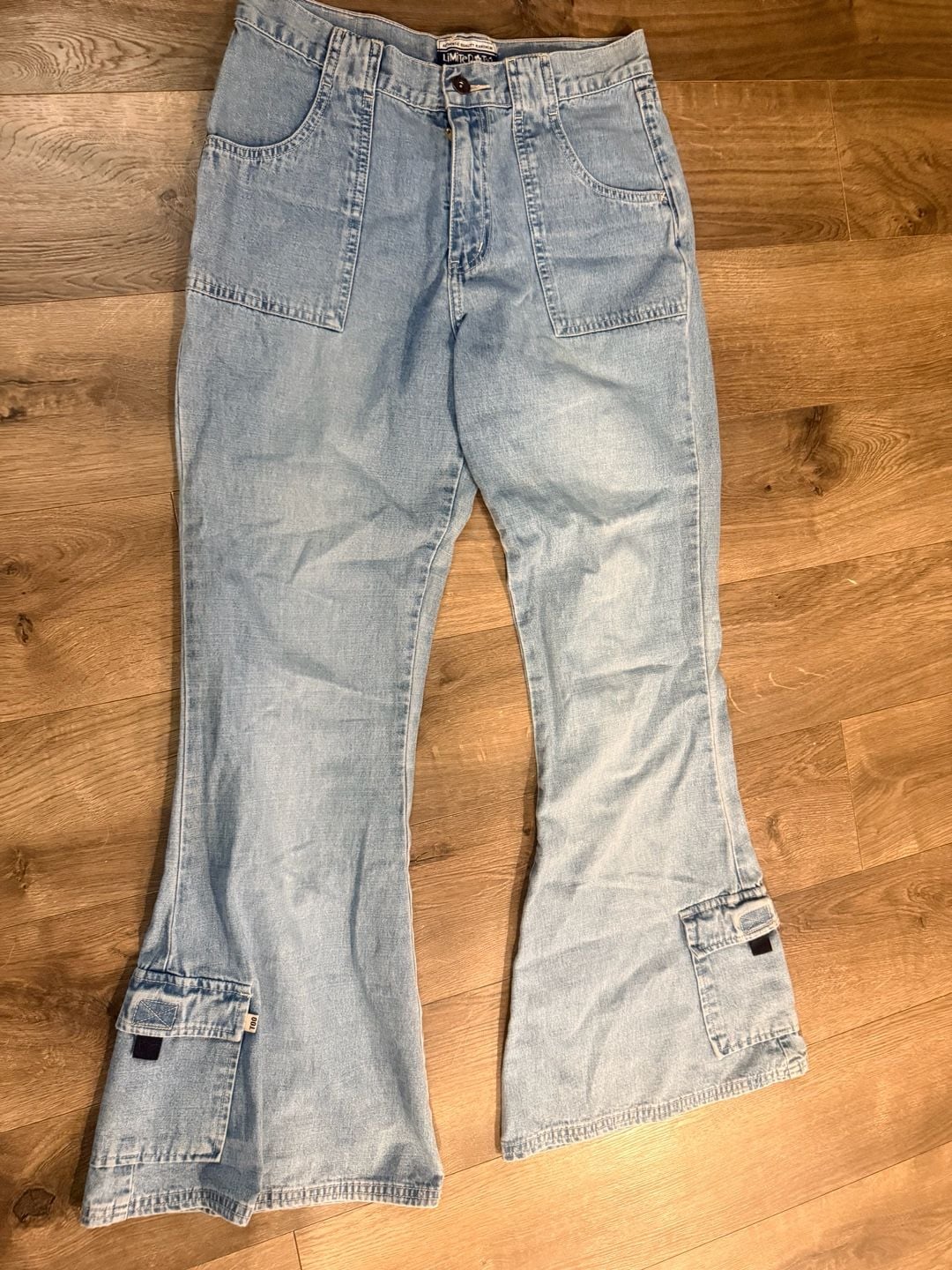 Limited Too Flared Jeans Size 16 Light Wash Cargo Pocket 4
