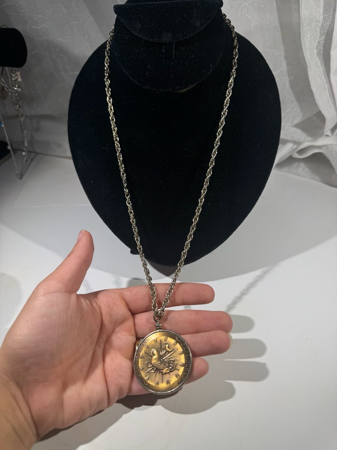 Vintage Capricorn Zodiac Pendant Necklace Brass Coin Charm 24" Chain 3
