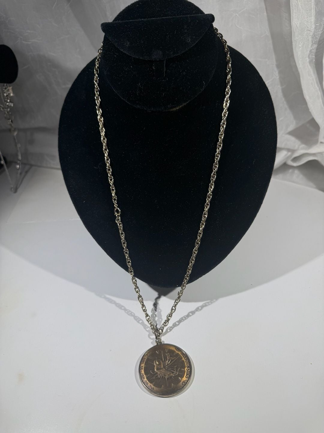 Vintage Capricorn Zodiac Pendant Necklace Brass Coin Charm 24" Chain 4