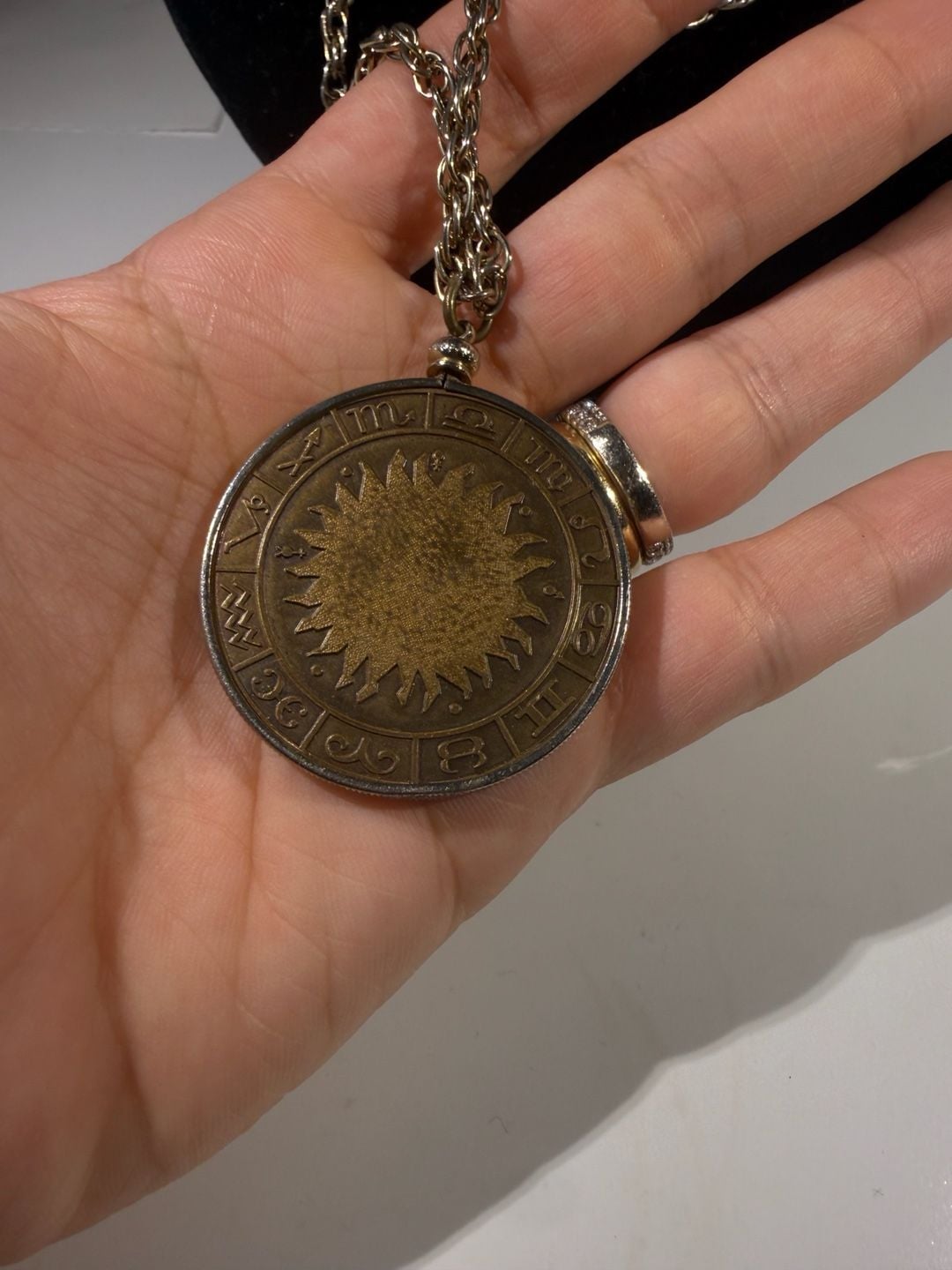 Vintage Capricorn Zodiac Pendant Necklace Brass Coin Charm 24" Chain 6