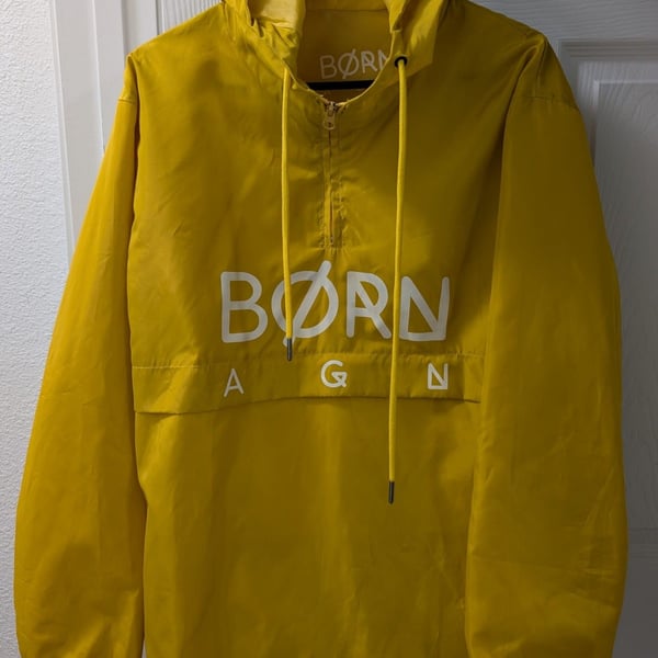 Born AGN Anorak Windbreaker Size Large Yellow Hooded Pullover Jacket