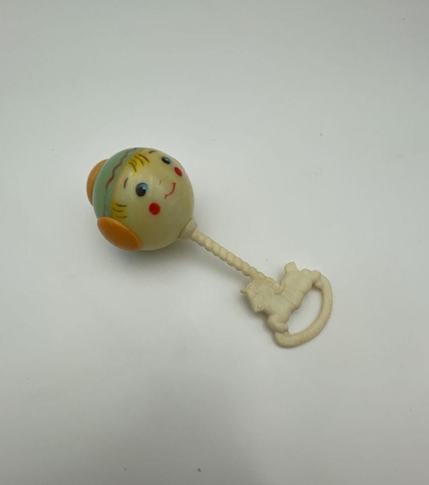Vintage Baby Rattle with Face and Horse Handle Plastic Toy 1