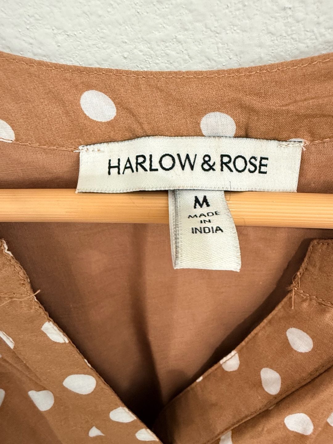 Harlow & Rose Polka Dot Midi Dress Size M Brown Puff Sleeve V-Neck Tiered Skirt 3