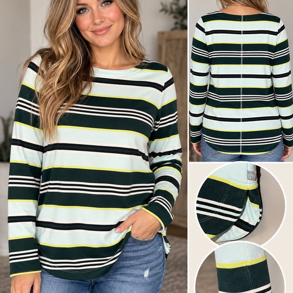 T by Talbots French Terry Pullover Size L Stripe Long Sleeve Top