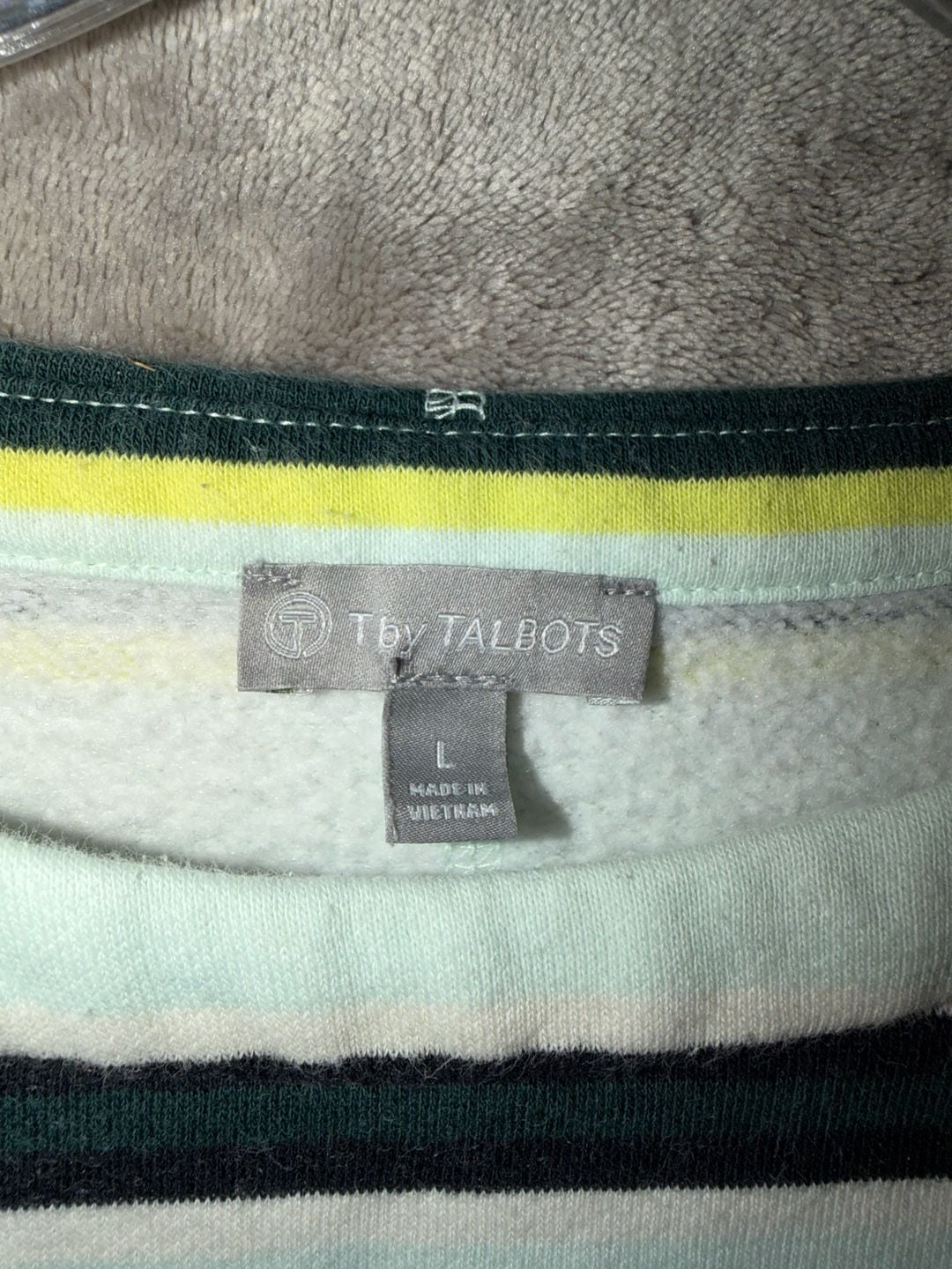 T by Talbots French Terry Pullover Size L Stripe Long Sleeve Top 6