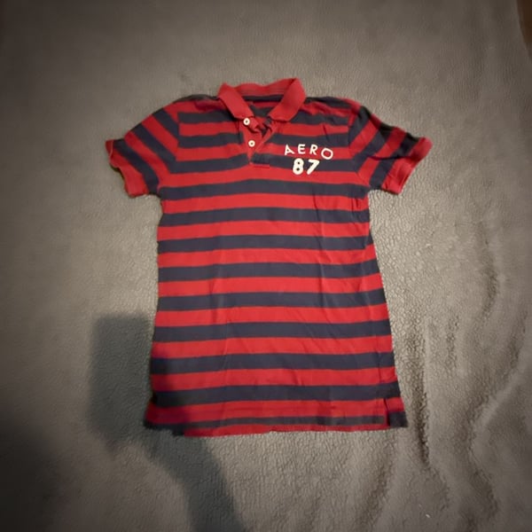 Aeropostale A87 Striped Polo Size S Red Blue Cotton