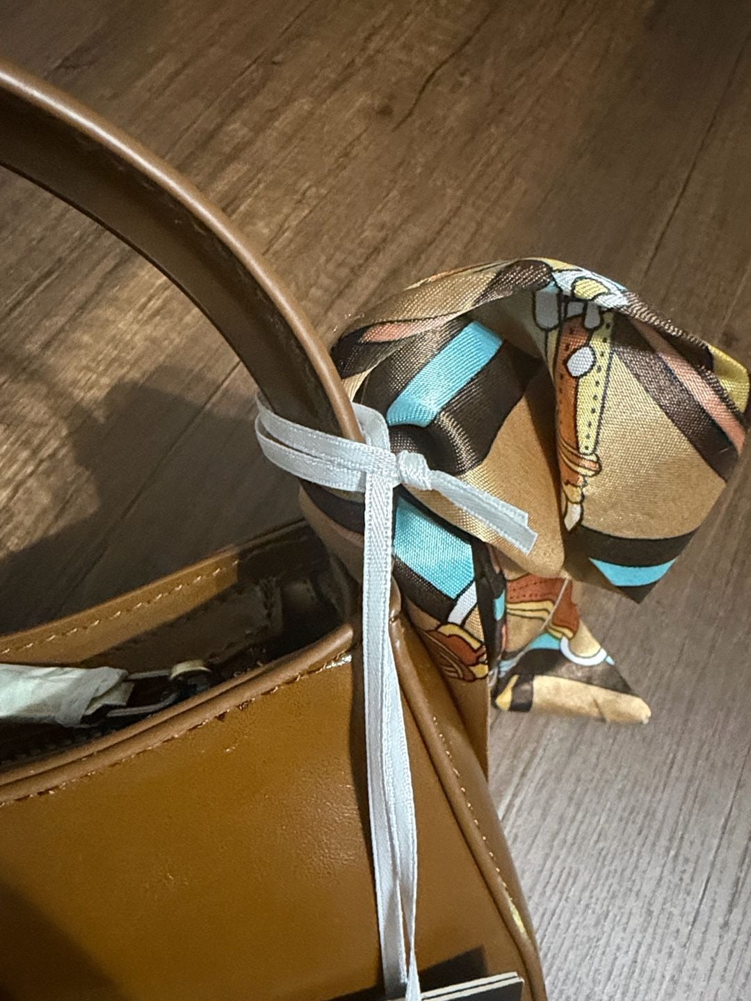 La Terre Brown Vegan Leather Shoulder Bag with Scarf Accent N2455 5