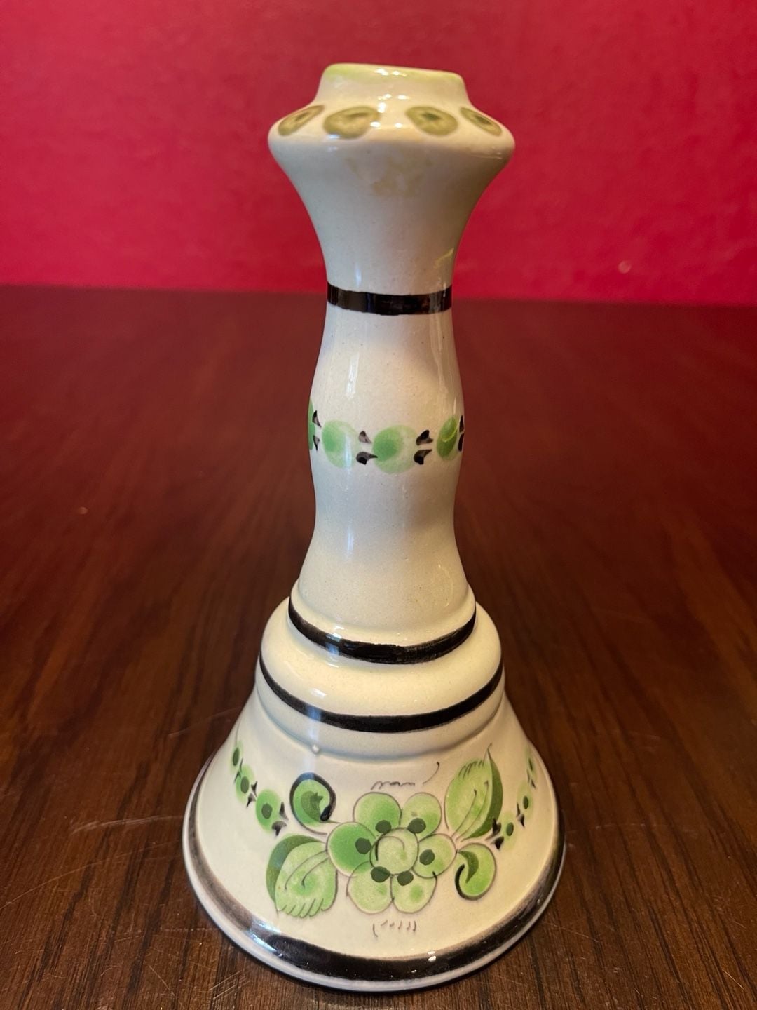 Vintage Mexican Talavera Pottery Candle Stick Holder Green Floral 1