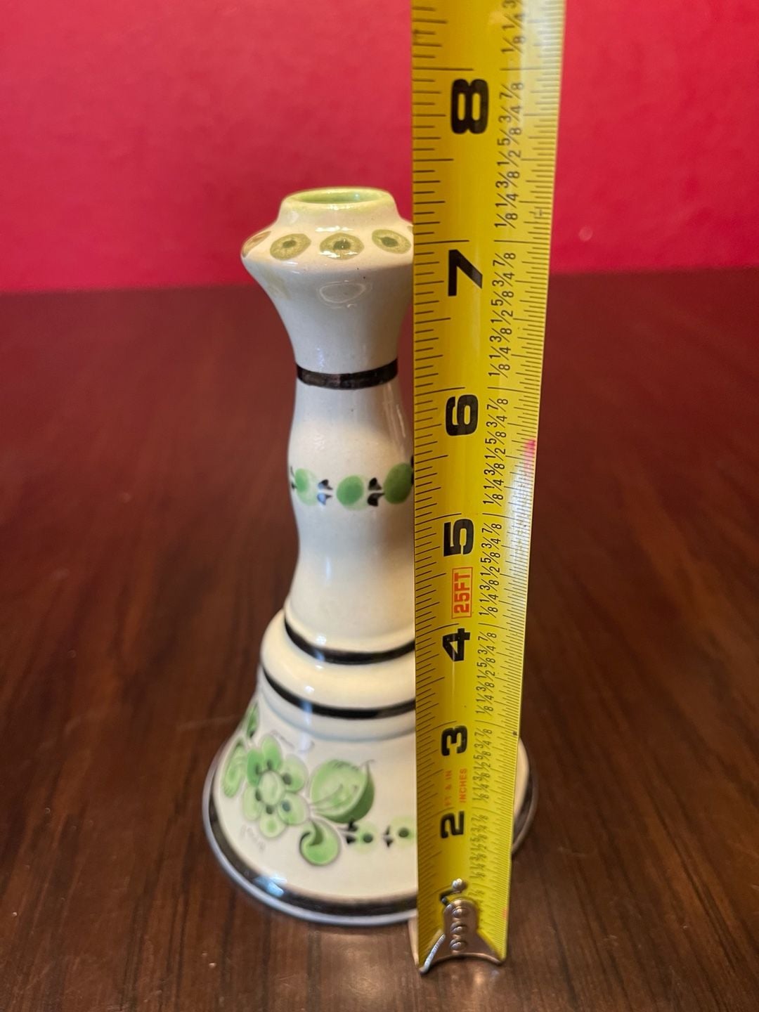 Vintage Mexican Talavera Pottery Candle Stick Holder Green Floral 8