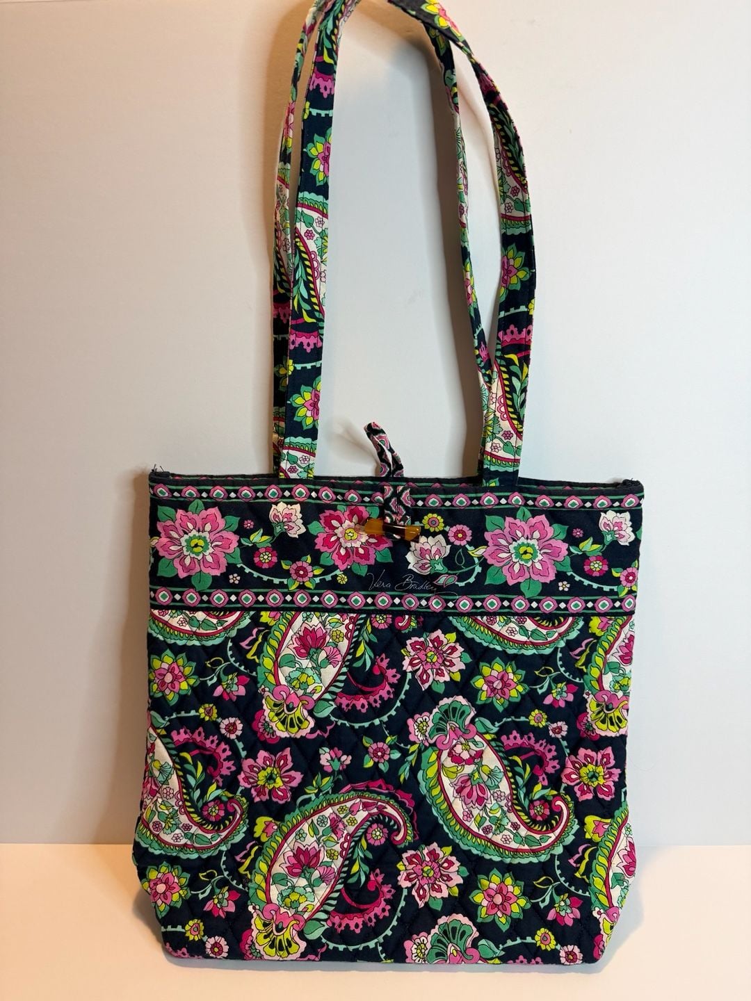 Vera Bradley Quilted Tote Bag Petal Paisley Black Floral 2