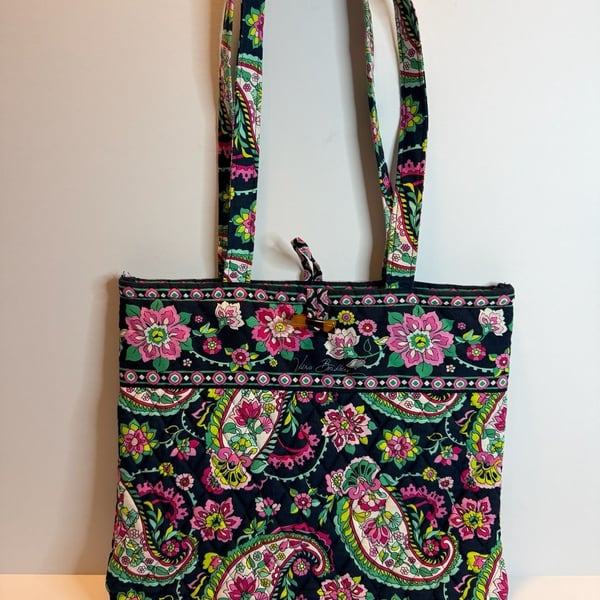 Vera Bradley Quilted Tote Bag Petal Paisley Black Floral