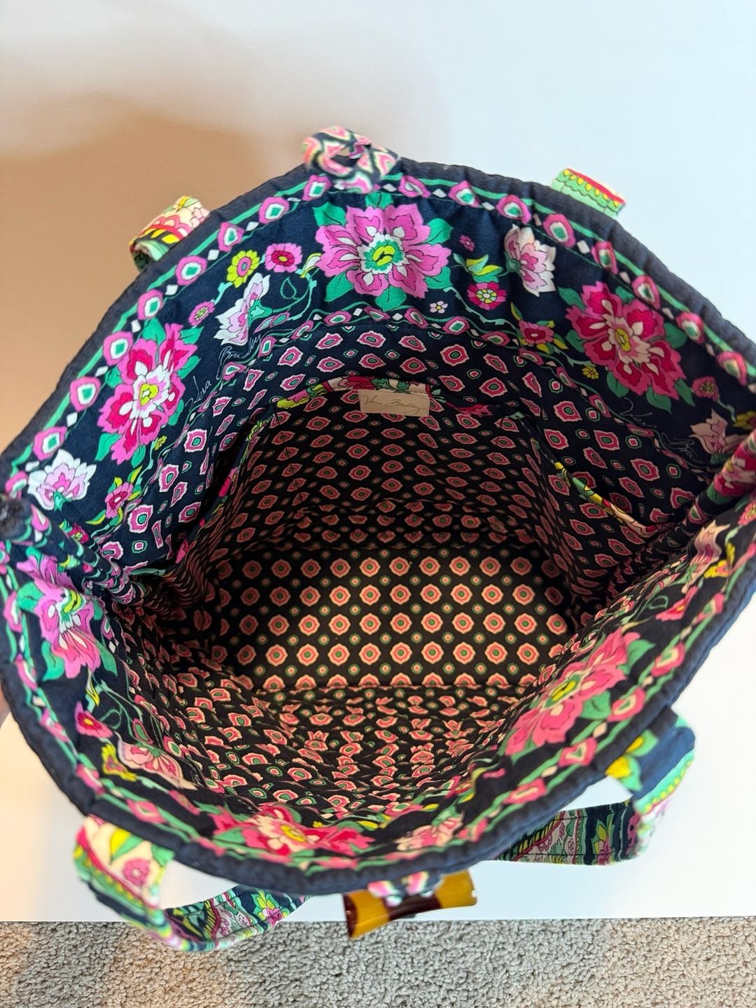 Vera Bradley Quilted Tote Bag Petal Paisley Black Floral 4